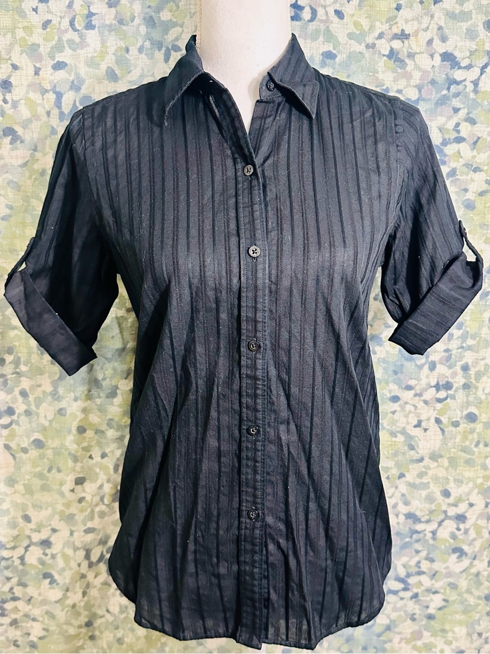 Lauren Ralph Lauren Black Textured Button Front Shirt Size S